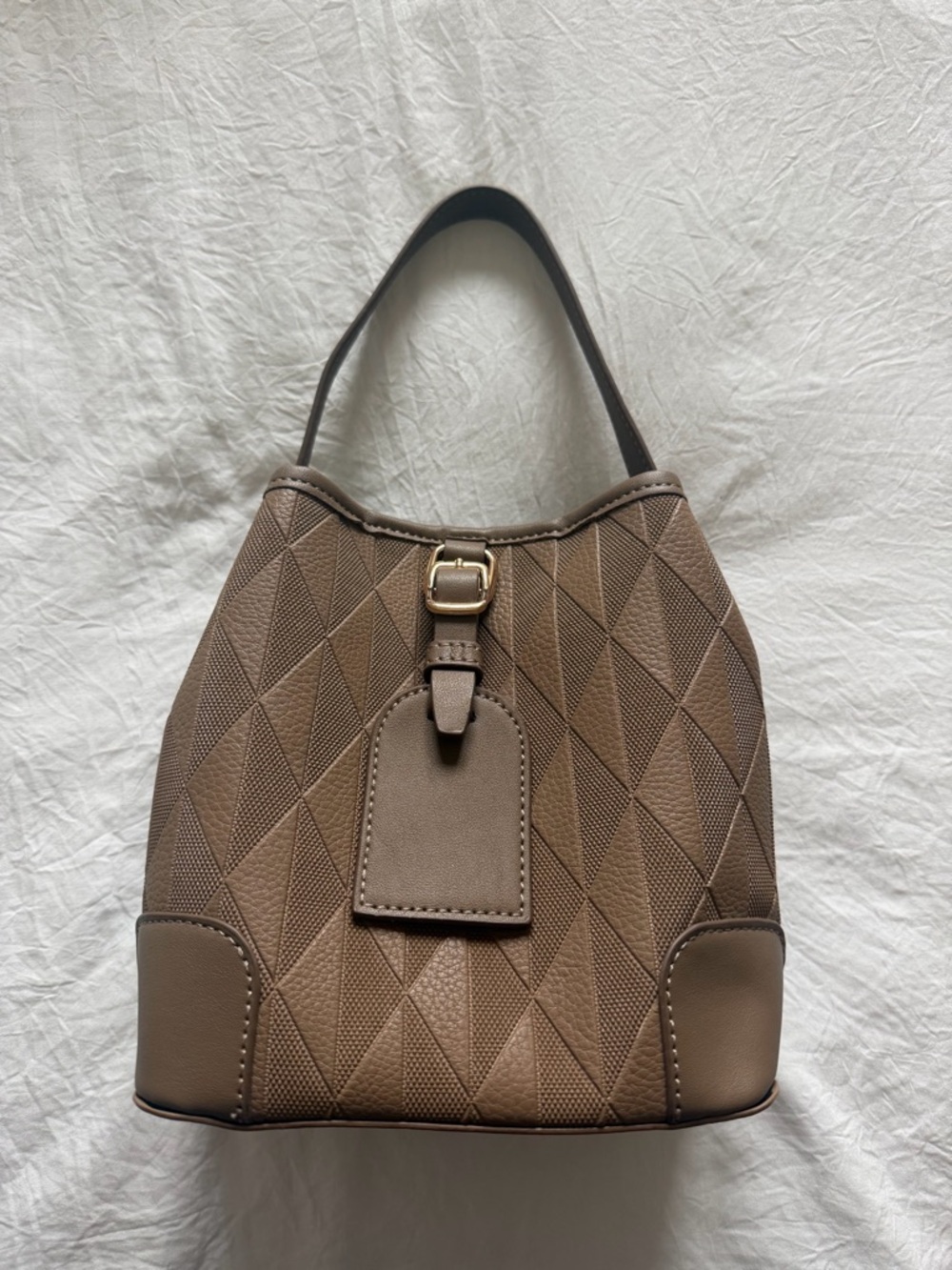 Taupe Quilted Hobo Bag with Gold Buckle